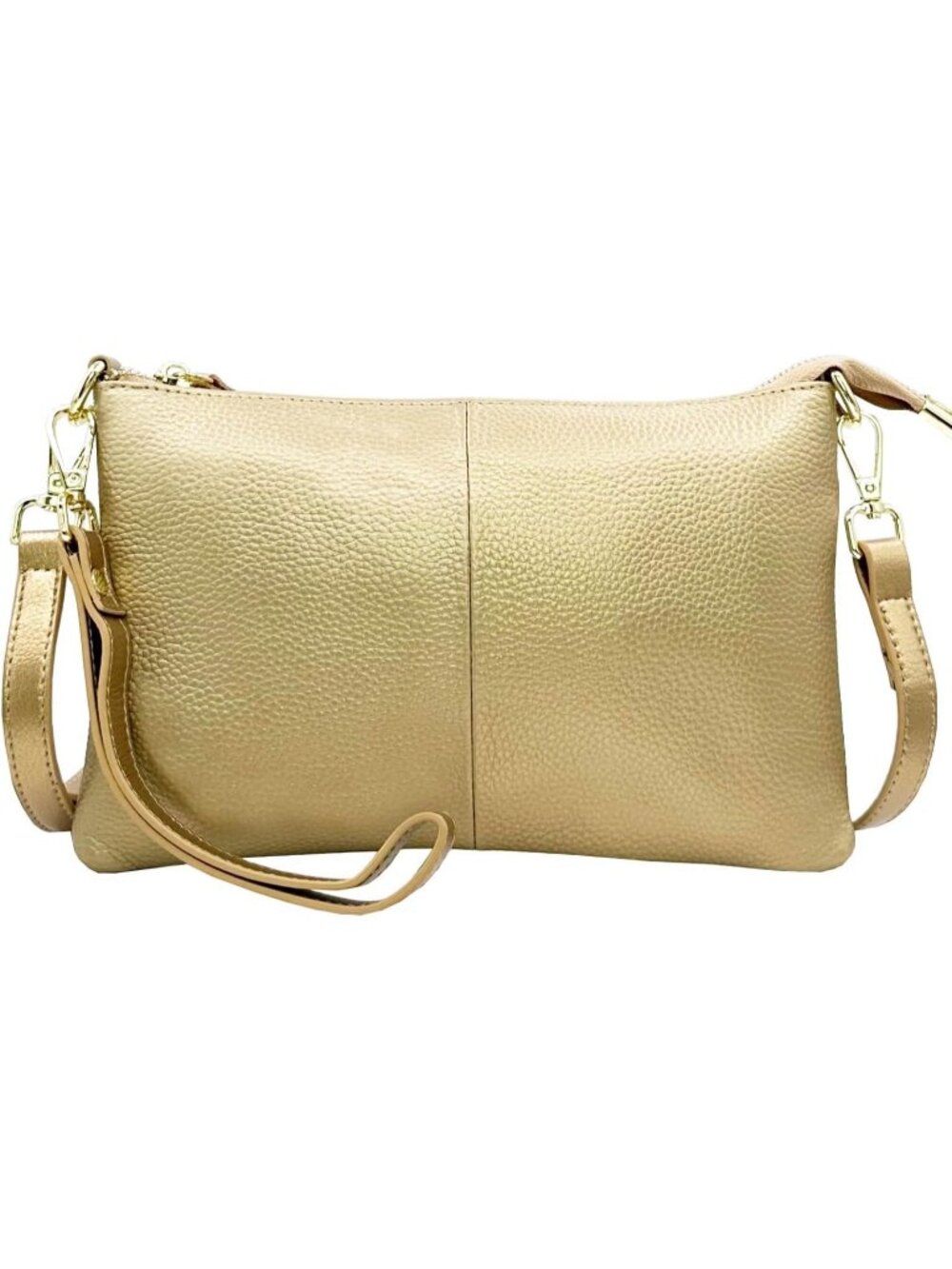 Women's Gold Leather Clutch Purse Wristlet Wallet Small Crossbody Bag